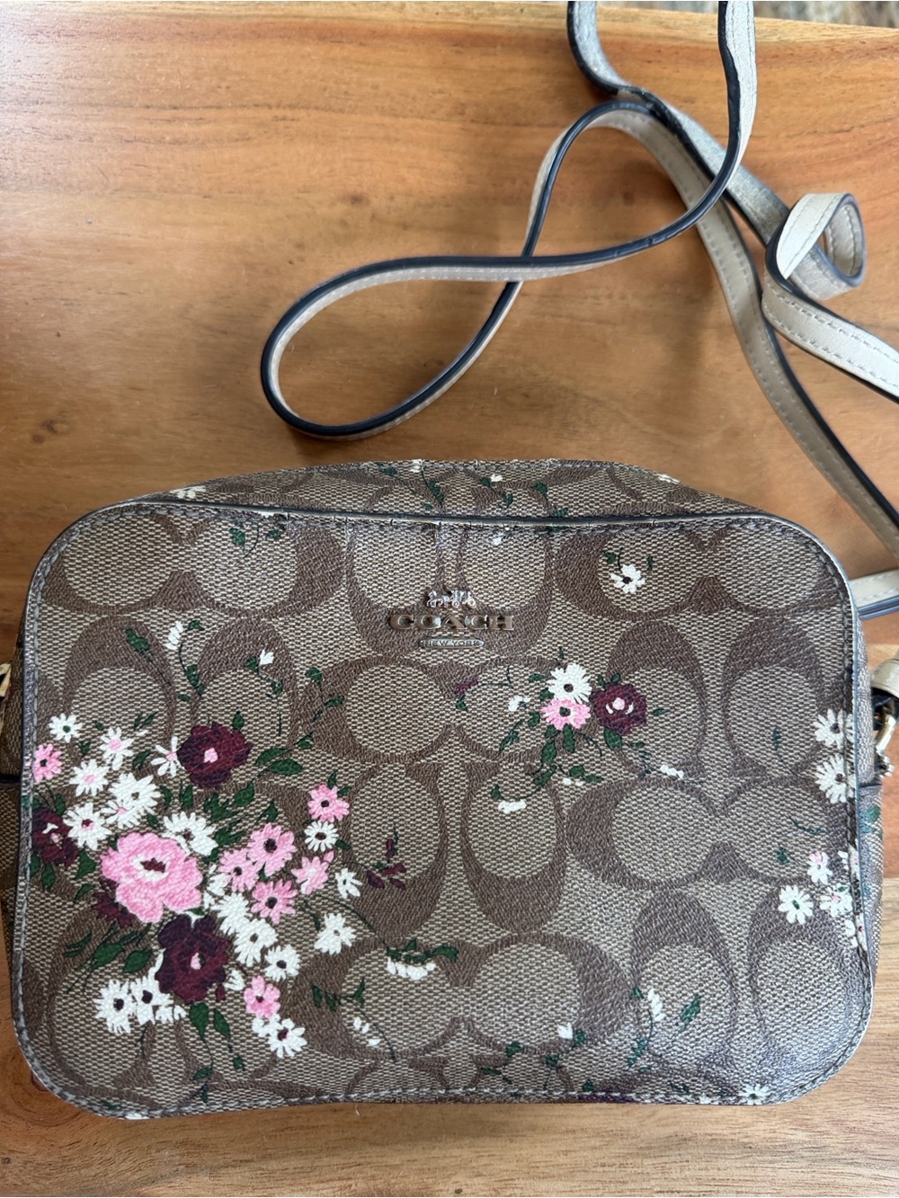 Coach Mini Camera Bag in Signature Canvas with Evergreen Floral Print